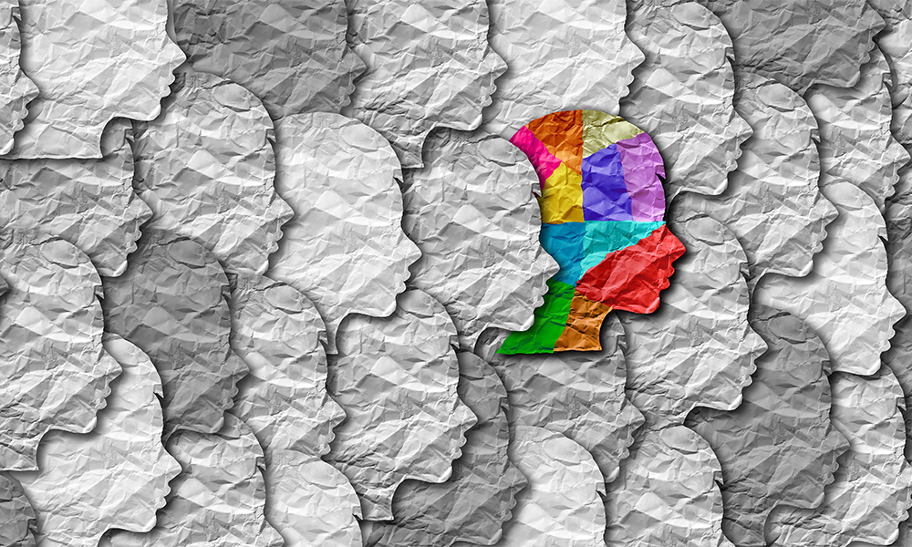 Rainbow profile within a sea of gray profiles art